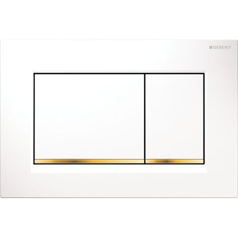 Geberit – Plaque de commande WC Sigma30 pour double chasse – Dimensions 246x164x12mm – Matériau ABS blanc avec bande dorée – Installation rapide sans outil (1/5)