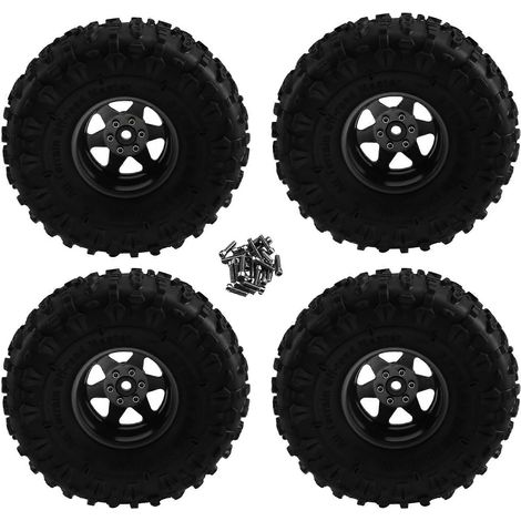 Ensemble de 4 jantes Beadlock en métal de 122 mm (1,9 pouce) avec pneus en caoutchouc pour voiture RC Crawler 1/10 TRX4 D90 D110 Axial SCX10gris (1/5)