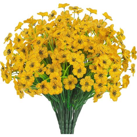 Juego de 21 flores artificiales para exteriores, resistentes a los rayos UV, de material similar a la seda, adecuadas para la decoración de porches y alféizares de ventanas, color naranja otoñal claro