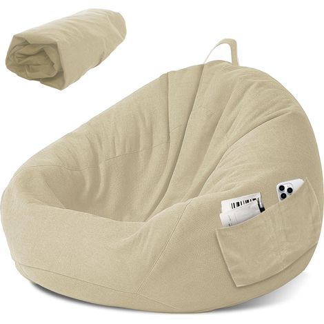 Housse de pouf pour enfants - Housse de pouf - Sans rembourrage - Pour femme et intérieur - Relaxation - Chambre - 80 x 90 cm - Blanc cassé (1/5)