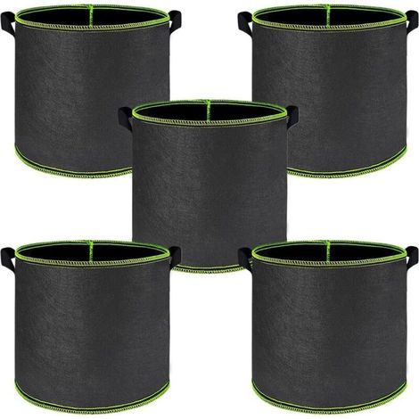 Lot de 5 sacs de culture pour légumes, sacs de plantation avec poignée, en tissu non tissé, diamètre 40 cm, hauteur 30 cm, respirant et perméable à l'eau pour sac de plantes (37 litres) (1/5)
