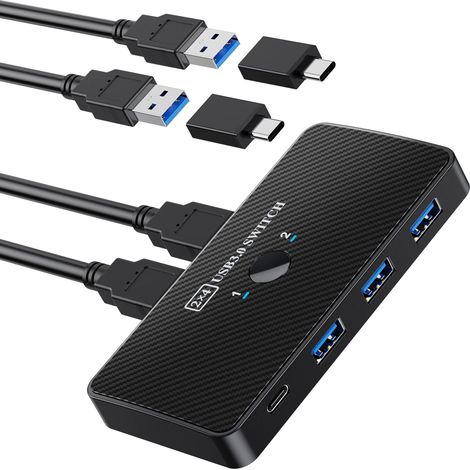 Adaptateur commutateur KVM USB, commutateur USB 3.0, 2 entrées, 4 sorties, périphérique de partage d'imprimante. (1/5)