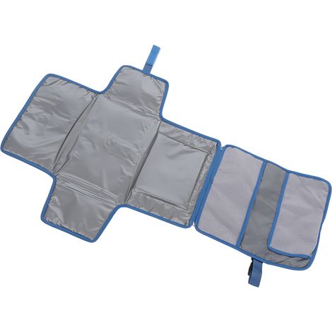 Tapis à langer de voyage portable, pliable et imperméable avec sangles de suspension, bleu. (1/5)