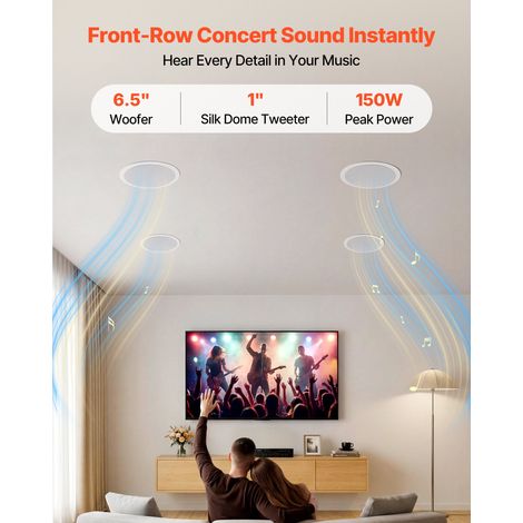 Enceinte Encastrable Plafond Bluetooth 165,1 mm Enceintes de Plafond 4 PCS pour Intérieur Humide, Home Cinéma, Salon, Porche Couver… (1/5)
