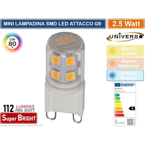 UNIVERSO SPARAC-G9-2.5W-CE1 LAMPADINA LED G9 SPOTLIGHT 2.5W TUBOLARE SMD CHIP 280 LUMEN 3000K 4000K 6500K - Colore Luce:Bianco Freddo (1/2)