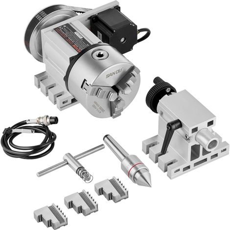 Tête de division, mandrin à 3 mâchoires K11-100 mm, diviseur à 3 mâchoires fraiseuse CNC 4ème axe de rotation tête indexation hauteur centre 65 mm contre-pointe MT2 rapport de transmission 6:1 (1/5)