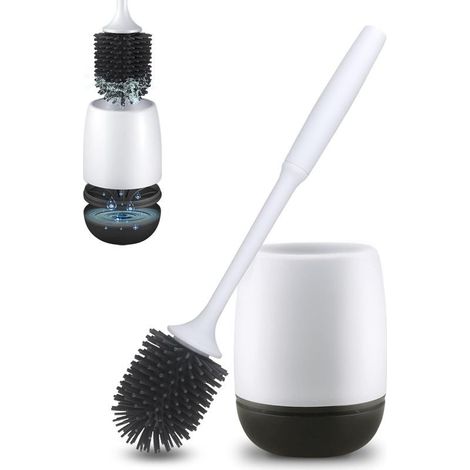 Brosses de Toilette et Les détenteurs améliorés Silicone Toilette Brosses Holder Set, Brosse de Nettoyage de Toilette avec décomposable et tiroir é Eau pour Toilettes de Salle de Bains (1/5)