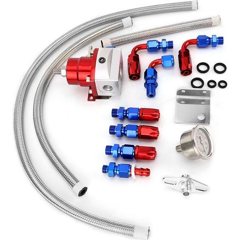 Régulateur de pression de carburant universel ajustable 160psi, kit avec manomètre, raccord AN6, embouts rouge et bleu (1/4)