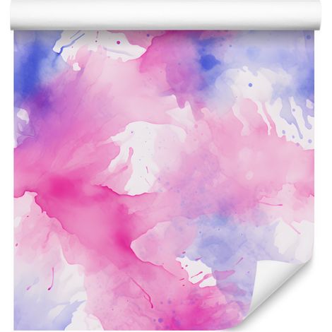 Papier peint rose et violet, encre poudre rose, fond bleu 50x1000 cm (1/5)