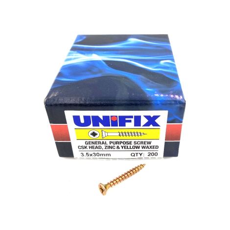 Unifix Chippy Woodscrews 3.5 x 30mm - 9CHIPPY/045 - Box of 200