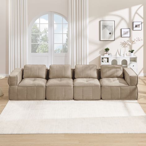 Divano modulare 4 posti senza telaio 344 x 93 x 67 cm in poliestere sabbia HAVRYA (1/5)