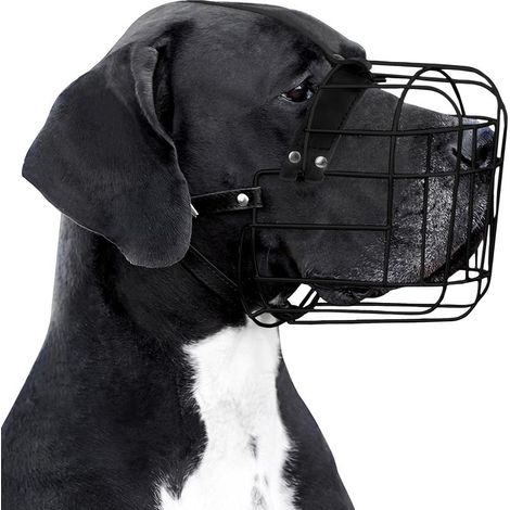 Muselière réglable en fil de fer résistant, adaptée aux grands chiens, avec sangles en cuir, respirante, permet de boire de l'eau, facile à dresser et empêche les morsures (Dogue allemand).