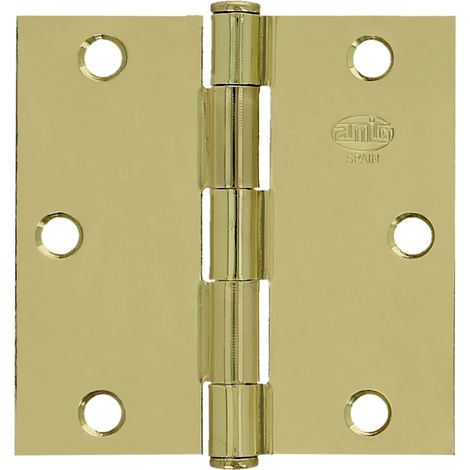 Charnière de sécurité 101 x 101 x 2 mm 4'' x 4'' Bords carrés Bords plats Supports de porte d'entrée avec fermeté Acier plaqué laiton verni (1/2)