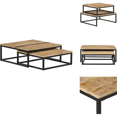 Tables gigognes 2 pcs Bois solide de manguier - Table Basse Industrielle - Meubles Design - Table Basse Bois - Table Basse Rangement - Tables Gigognes (1/5)
