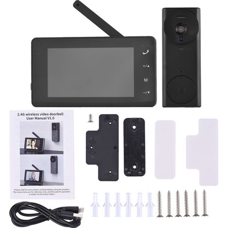 Decdeal 2,4G Caméra de porte vidéo sans fil avec affichage de moniteur 4.3 IPS Screen Door Téléphone Kits 170 degrés Night Visualisation HIFI Microphone Interphone 2 voies pour Villa Home Office Apart