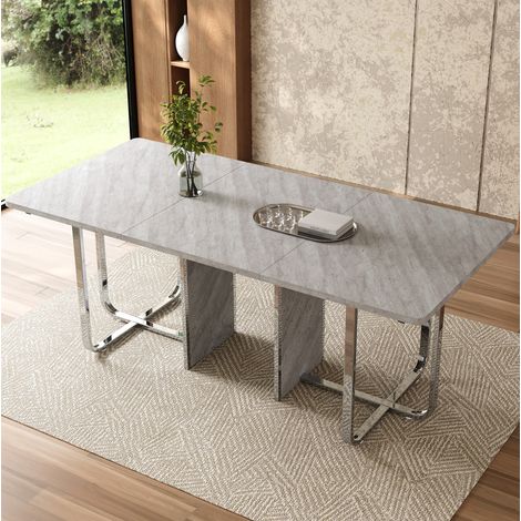 Esstisch 180x80 cm grau aus MDF und Metall mit stabilen Beinen und großzügiger Tischplatte (1/5)