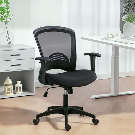 Chaise de bureau en maille, réglable, avec dossier en maille, sur roulettes, fonction inclinable, noire (1/5)