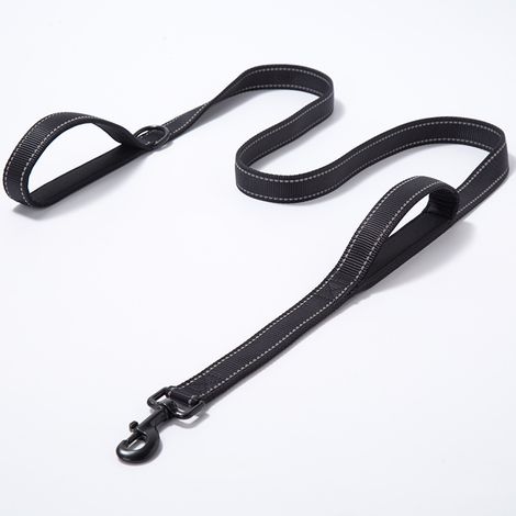 Laisse pour animaux de compagnie en nylon tressé réfléchissant Double poignées Fournitures pour chien de marche Laisse perforée anti-déflagrante Laisse pour chien 1 Noir