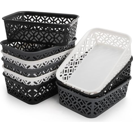 Lot de 9 petits paniers de rangement en plastique tissés pour étagères, tiroirs, garde-manger, chambre à coucher, placard, bureau, école, 19,6 x 14 x 6,1 cm (L x l x H) (1/5)