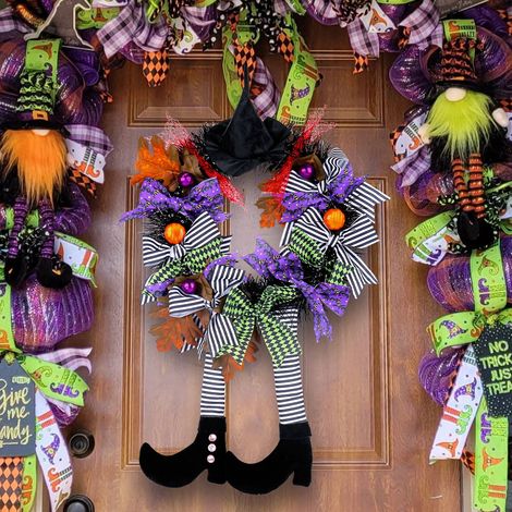 Couronne D Halloween - Couronne Porte 35 Cm Avec Chapeau De Sorciere Et Citrouille - Pour Porte, Porche, Fenetre, Interieur Et Exterieur - 1 Unite (1/5)