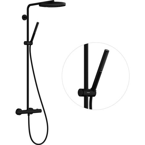 Hansgrohe – Ensemble de douche thermostatique noir mat – Pommeau Pulsify 260mm 1 jet PowderRain – Économie d'eau EcoSmart – 24223670 (1/5)