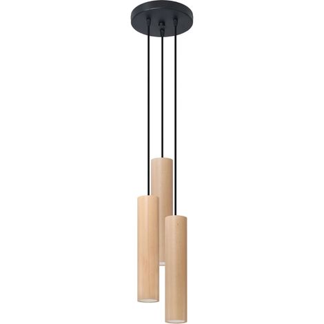 Lámpara colgante Zori 3 luces, madera natural (1/5)