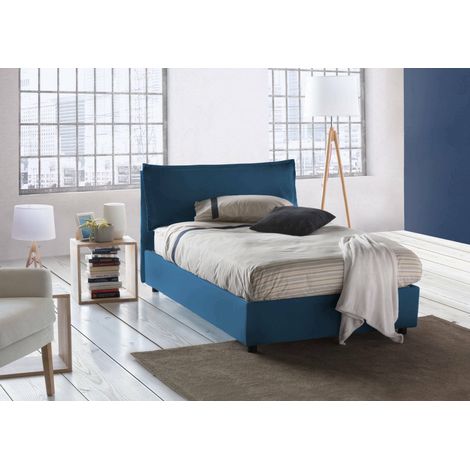 Talamo Italia Cama de plaza y media Agata, Cama contenedor con revestimiento de tela, 100% Made in Italy, Apertura frontal, con colchón 120x200 cm incluido, Azul, con embalaje reforzado (1/5)