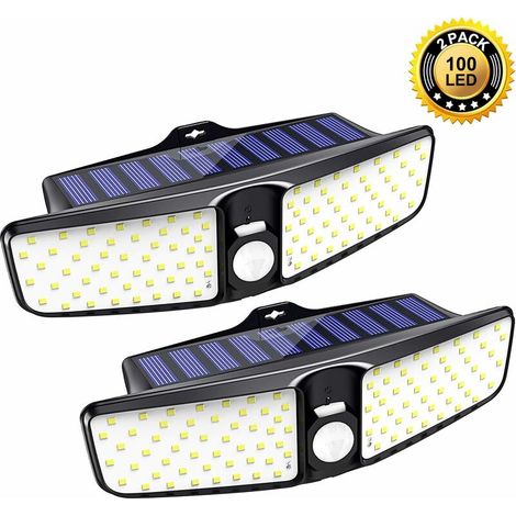 Solar Lights Outdoor, [2 Pack] 100 LEDs Solar Motion Sensor Light Outdoor with 210° Wide Angle, IP65 Waterproof Deck Lights, Security Night Wall Light for Outside, Garage, Yard, Fence, Pathway (1/5)