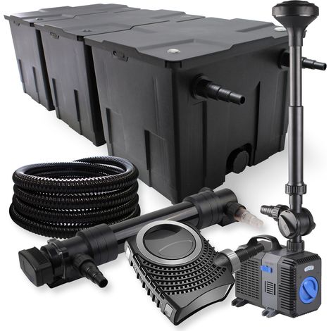 SunSun Komplettset: CBF-350C Teichfilter bis 90000 L Teichfilteranlage, NEO10000 Teichpumpe 10000l/h 80W, CUV-636 Teichklärer 36W, 25m Teichschlauch 25 mm, CTP-5003 Springbrunnen 5000l/h 30W (1/5)