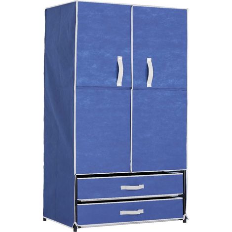 Armadio In Tessuto Tnt Leggero 74x46x172h Blu Con Cassetti Cambi