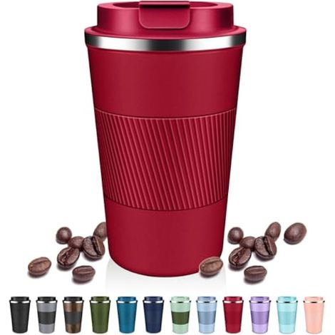 Gobelet à café isotherme avec couvercle à rabat – 355 ml / 500 ml – Tasse à café en acier inoxydable anti-fuite, tasse à café réutilisable, garde au froid et au chaud pour le café et le thé (1/5)
