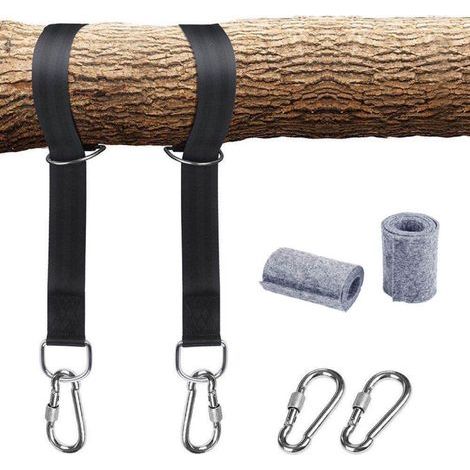 Sangle pour hamac, sangle pour balançoire d'arbre, fixation pour hamac sur arbres 2 x 150 cm avec anneau en D - Deux mousquetons - Charge maximale 500 kg