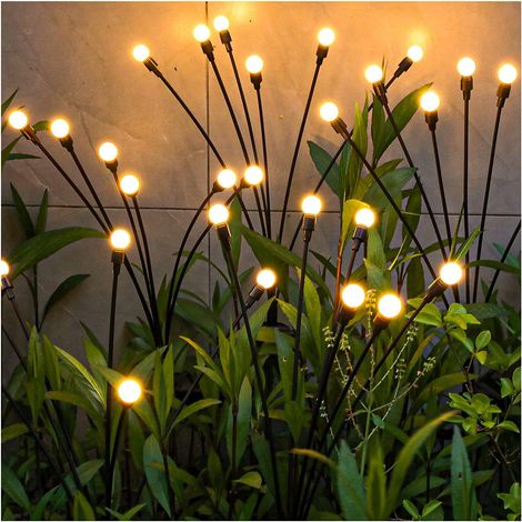 Luci solari per esterni, 4 pezzi 10 luci a LED solari Firefly per giardino, balcone, decorazione solare per esterni, IP65 impermeabile, [classe energetica C] (bianco caldo)