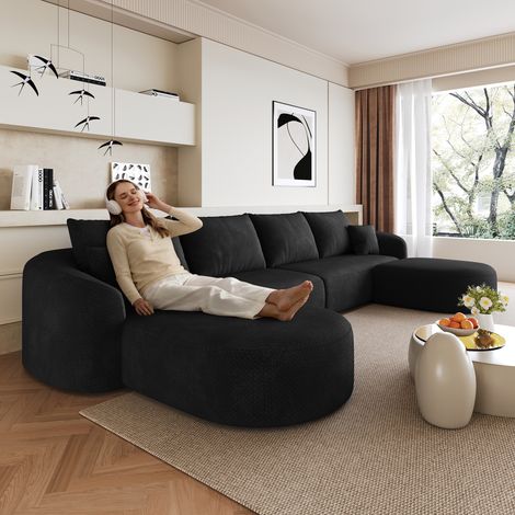 Canapé d'angle en U de 336 cm, canapé compressé en mousse, canapé modulable sans armature, canapé compressé pour salon, chambre, appartement, aucun montage requis, noir (1/4)
