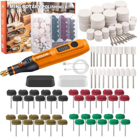 Kit de Roues de Polissage Outil Rotatif Sans Fil 145 Pièces, Kit de Polissage Métal et Bijoux avec 100 Roues en Laine, 40 Disques Abrasifs, Assortiment de Kit de Polissage de Laine (1/5)