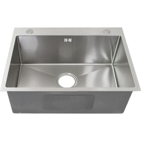 KuKoo Évier de Cuisine en Inox Cuve Simple Carré de Finition Satiné Commercial Bouchon avec Filtre et Tuyau d'Evacuation