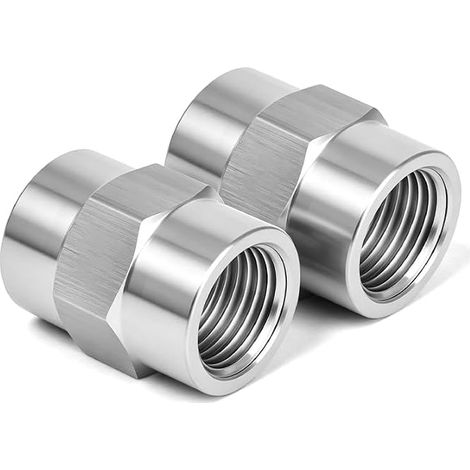 2 Pièces Manchon Fileté Femelle à Femelle BSP 1/2", Raccord à Filetage Interne en Acier Inoxydable pour Raccord de Tuyau d'Eau Gaz Huile - 20mm (1/5)