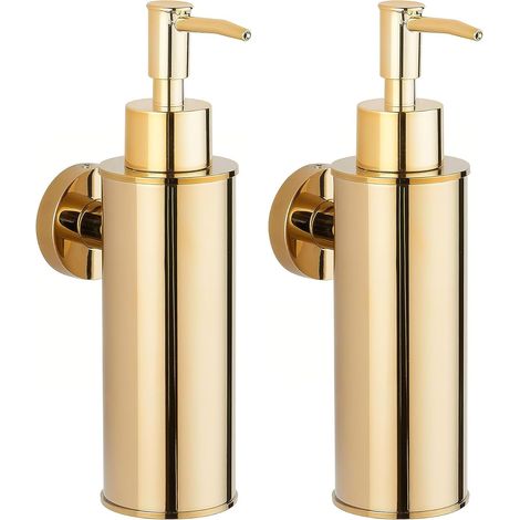 Lot de 2 Distributeurs de Savon Muraux en Acier Inoxydable Doré pour Salle de Bain et Cuisine
