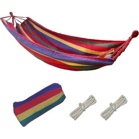 Hamac, Toile 190 x 80cm Longueur Charge 150KG, Hamacs Extérieur Confortable Hamac de Voyage rayé Rouge, hamac Parfait pour l'extérieur, Camping, Balcon, Jardin, Plage