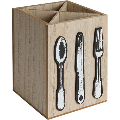 Bois Support Pour Couverts - Organisateur De Couverts En Bois Massif - Pour Fourchettes Cuillères Couteaux - Style Rustique Cottage - 11 x 11 x 15 cm - 1 Pièce (1/5)