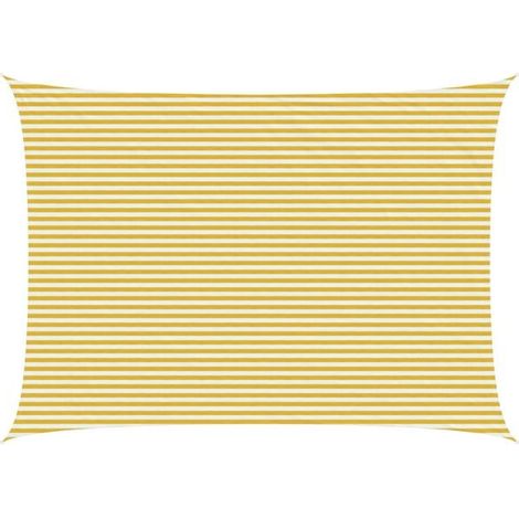 Voile d'ombrage à rayures jaunes et blanches, 5 x 7 mètres, en polyéthylène haute densité. (1/5)