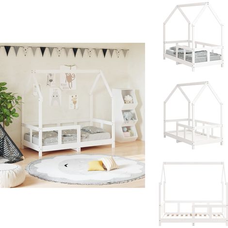 Cadre de lit pour enfant blanc 70x140 cm bois de pin massif - Lit Bébé - Lit Enfant - Mobilier Enfant - Lit Design Enfant - Cadre Lit Enfant (1/5)