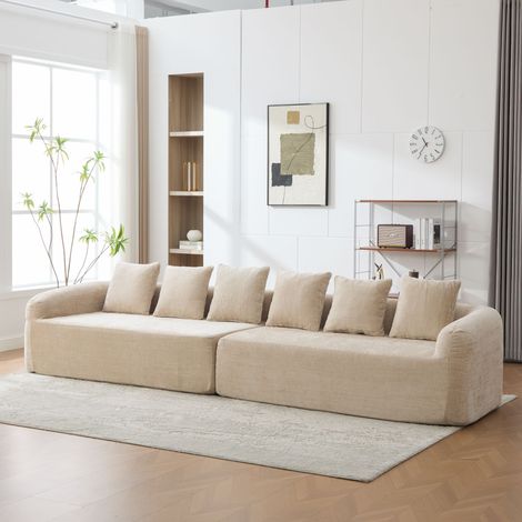 Sofá modular de compresión de tela chenille, relleno con espuma altamente elástica de 30D. Fácil de mover y con base antideslizante, ideal para salas de estar y otros espacios. Caqui claro (1/5)