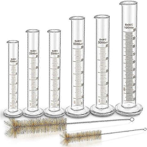 L'ensemble de cylindres gradués en verre épais comprend deux brosses en verre.