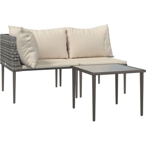 Set de muebles de jardín 3 pzas y cojines ratán sintético gris vidaXL (1/6)