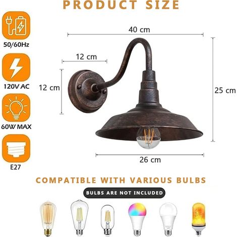Lampada da parete per esterni IP54 impermeabile Retro Applique in bronzo antico rurale Lanterna da parete in ferro battuto E27 Lampada da parete vintage Edison per cortile Giardino Garage Corridoio (1/4)