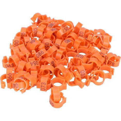 100 bagues d'identification numérotées pour pattes d'oiseaux, anneaux de jambe pour pigeons, attaches pour volaille, couleur orange (1/5)