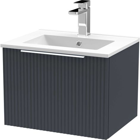 Hudson Reed Fluted Wall Hung 1-Drawer Vanity Unit with Basin 2 500mm Wide - Satin Anthracite (1/5)
