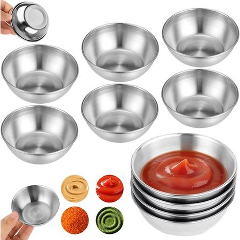 Set da 10 pezzi di ciotole per salse, ciotole per salse in acciaio inox, ciotole per mescolare in acciaio inox, piccole ciotole/versatori per salse, ciotole per snack e salse, mini compatto (1/5)