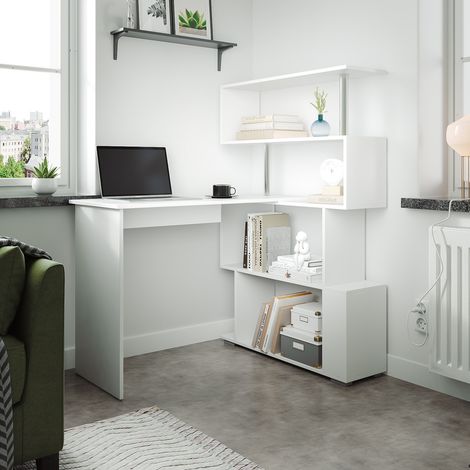 Mondeer L-Förmig Computertisch mit 360° Drehregal- Eck-Schreibtisch für Arbeitszimmer/Büro/Wohnzimmer, 157 x 45 x 130.5 cm, Weiß (1/5)